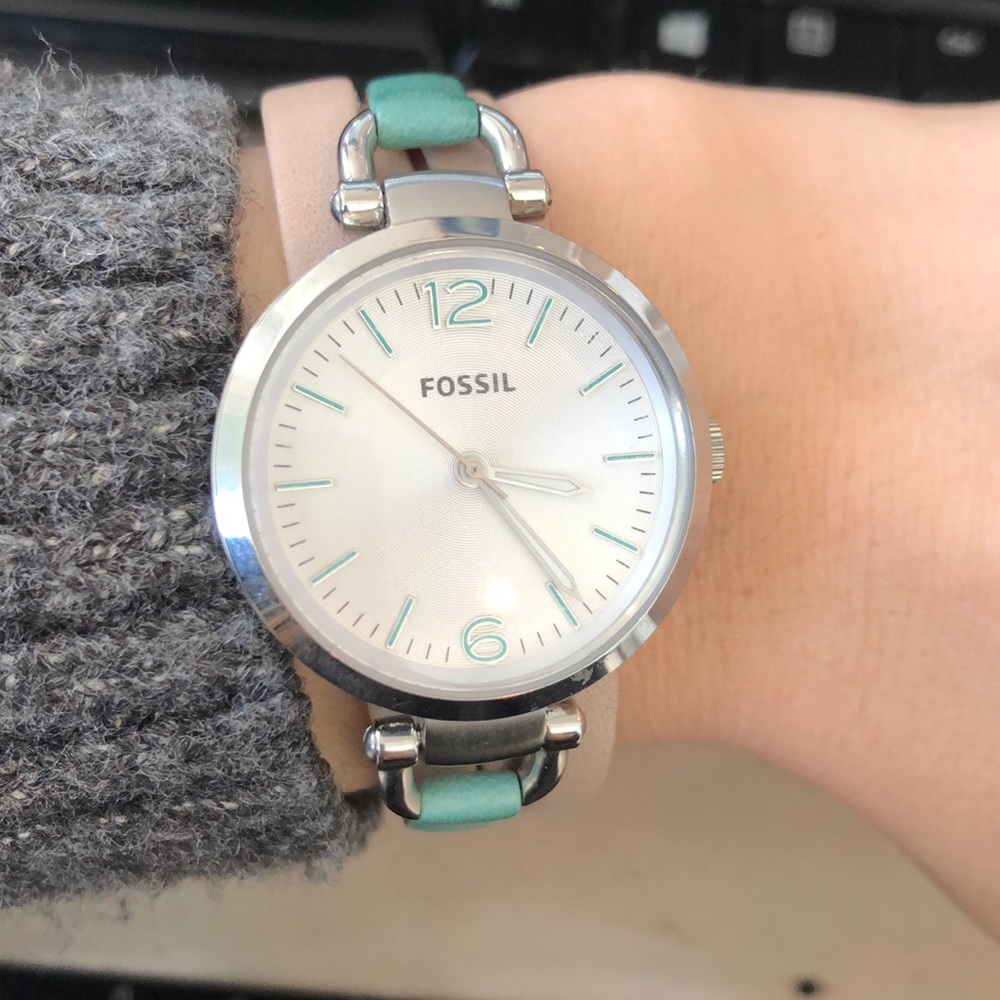 Fossil Teal and Beige Leather Wrap Watch